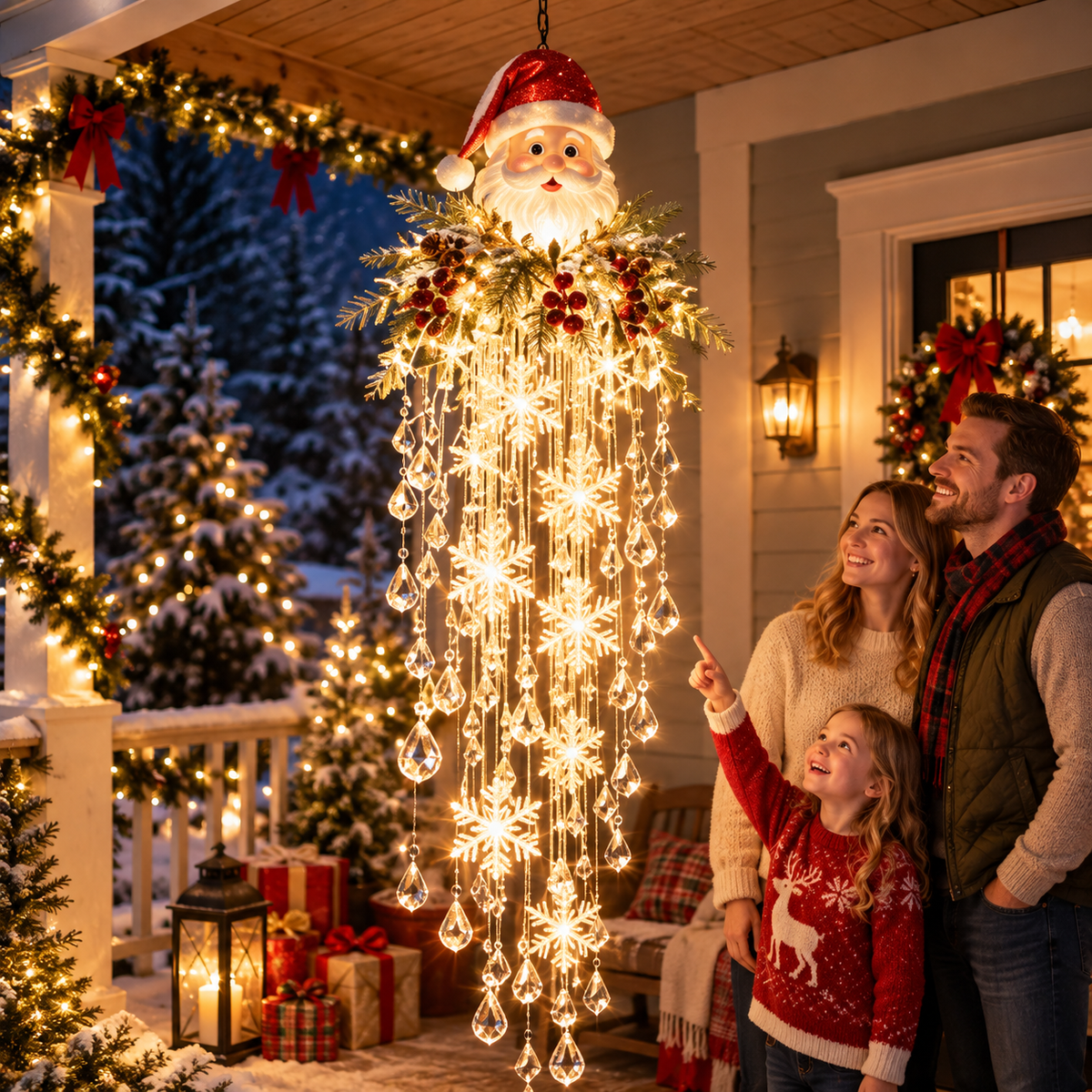 Hanging Snowflake & Crystal LED Porch Décor
