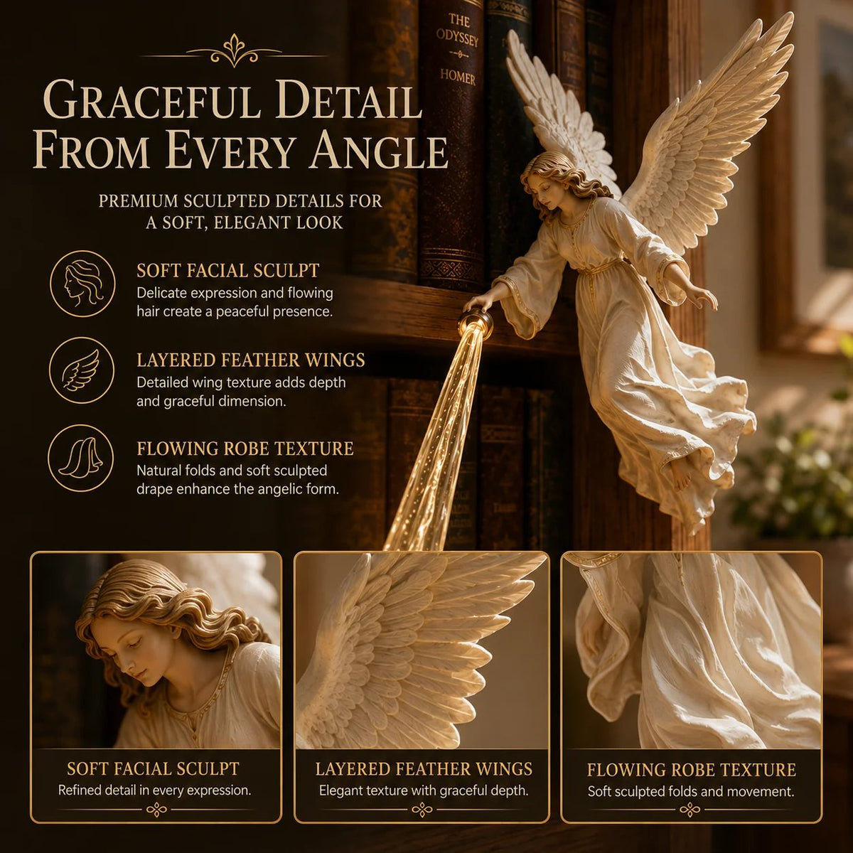Guardian Angel Bookshelf Light | Warm Decorative Accent