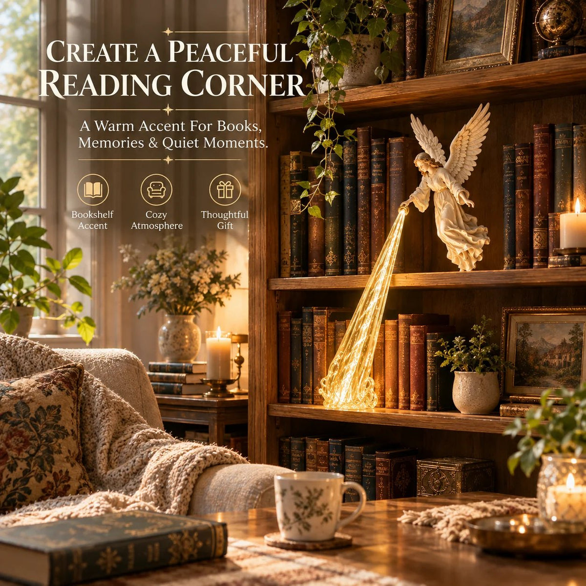 Guardian Angel Bookshelf Light | Warm Decorative Accent
