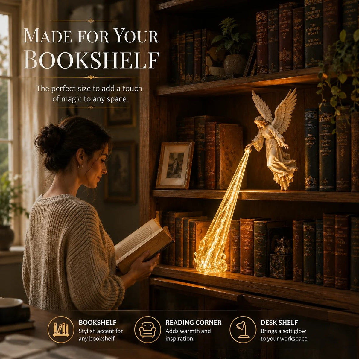 Guardian Angel Bookshelf Light | Warm Decorative Accent