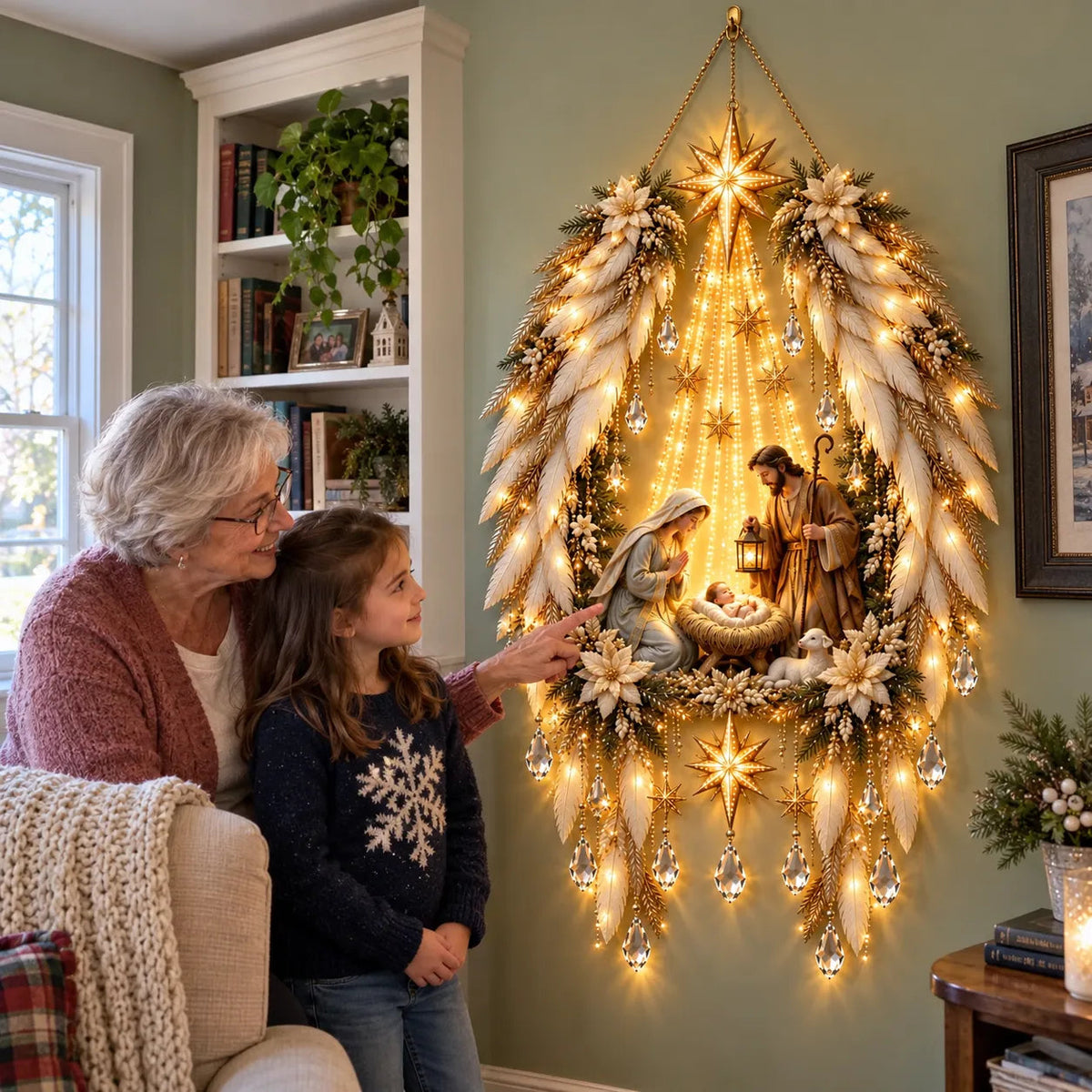 3D Heavenly Angel Wings Nativity Light – Lighted Christmas Wall Decor