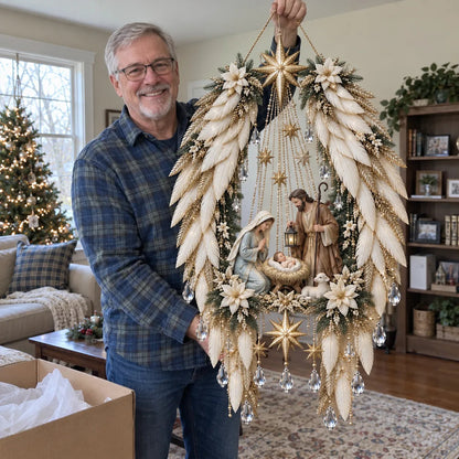 3D Heavenly Angel Wings Nativity Light – Lighted Christmas Wall Decor